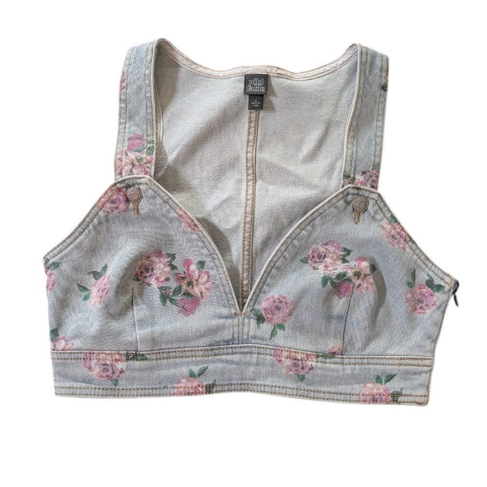 Wild Fable Light Wash Denim Floral Crop Top S